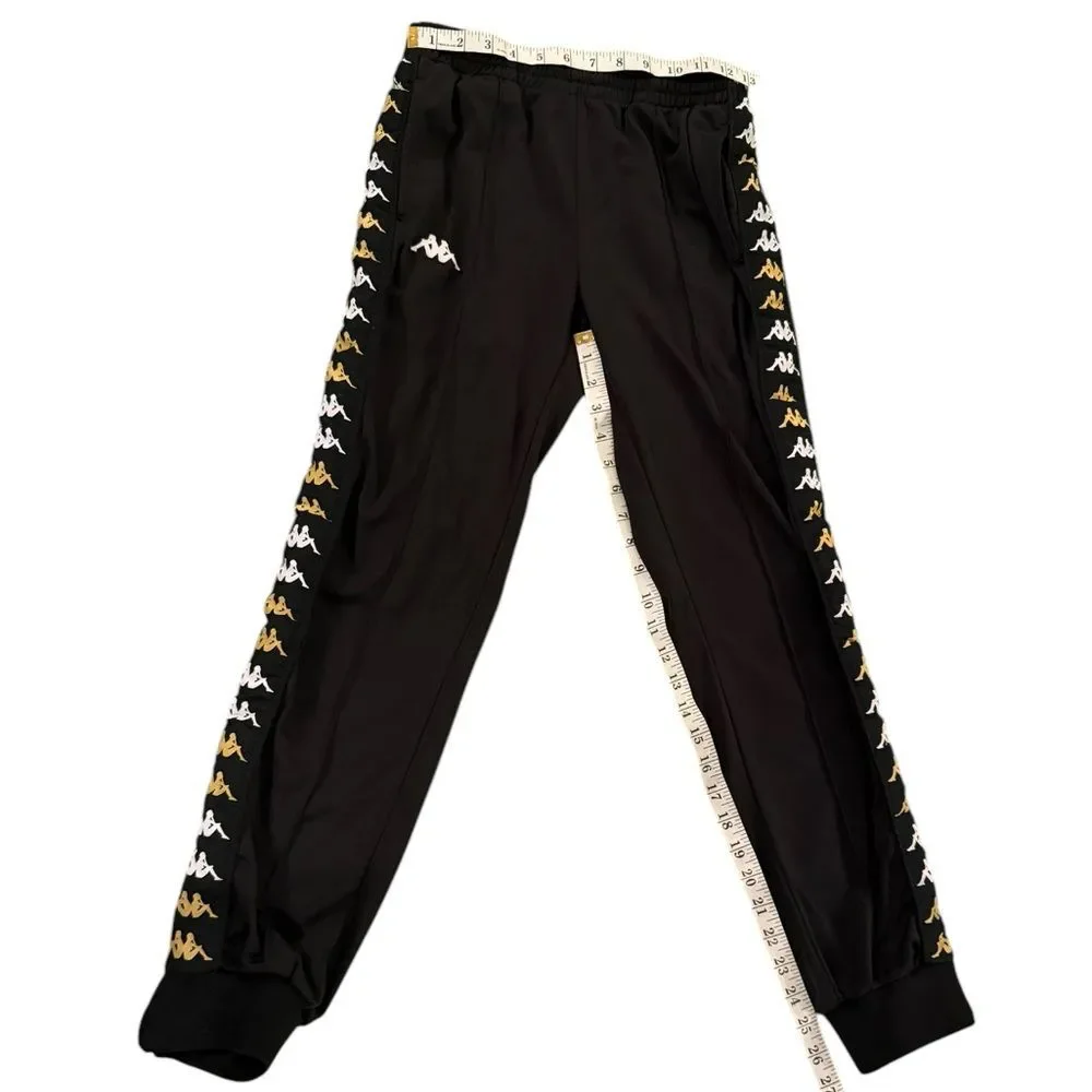 KAPPA Black Sweatpants Joggers Side Pockets Zip-Ankles & Back Pocket Men's XS